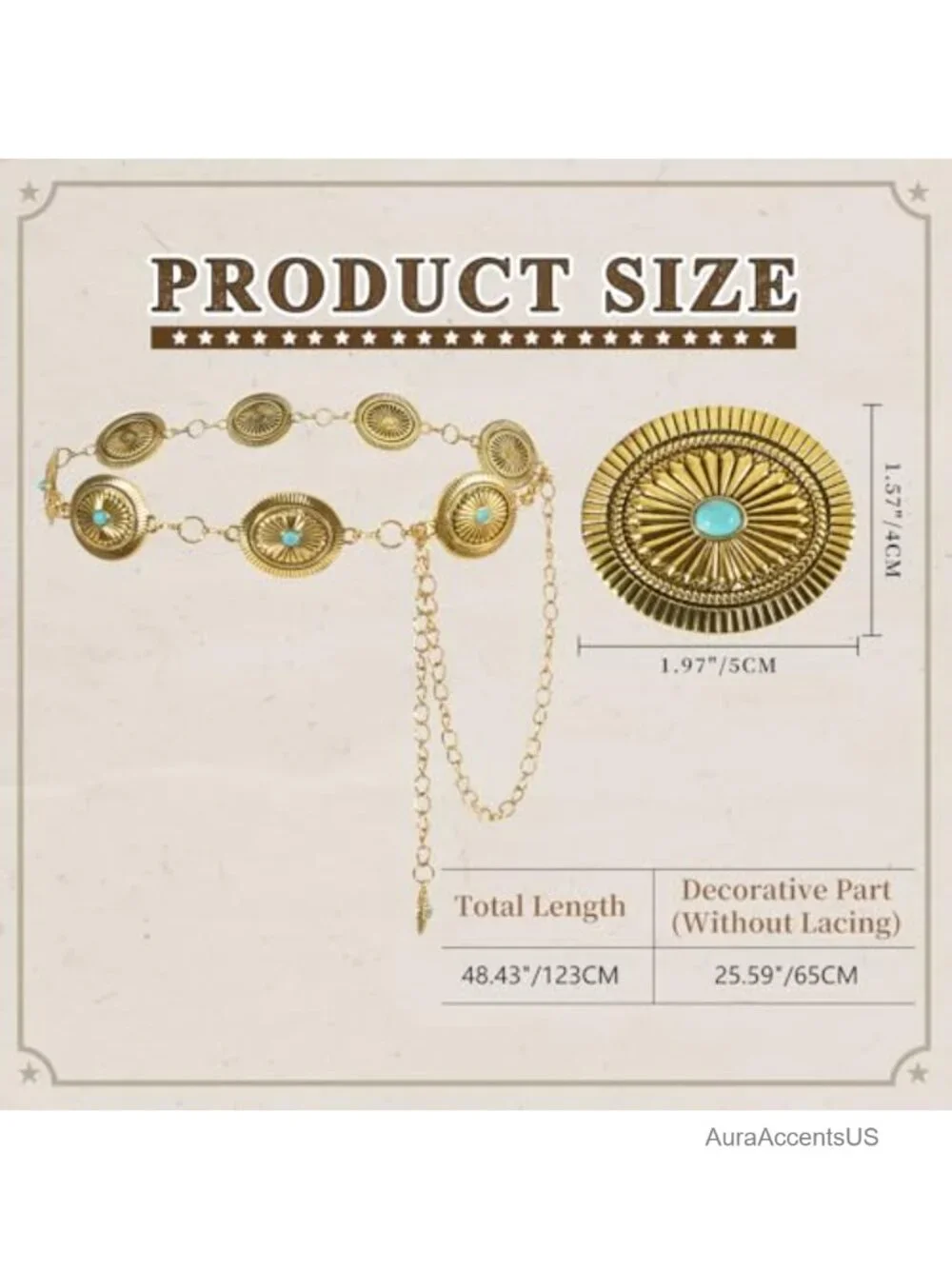Chain Belt Western Turquoise Hat Band Women Cowboy Metal Belts Cowgirl Dress